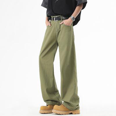 Korean Style Men Casual Pants for Spring Summer Elastic Waist Solid Color Wide Leg Slacks Loose Straight Trousers