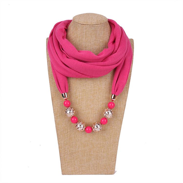 Chic Chiffon Infinity Scarf with Beaded Necklace – Women’s Vibrant Solid Color Fashion Accessory
