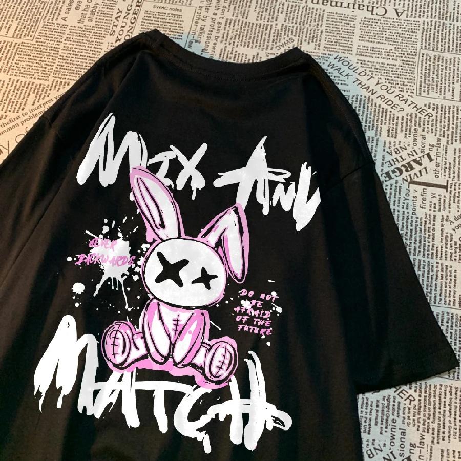 

Pink Ragdoll Rabbit Harajuku Print T-Shirt Men Loose Oversize Clothing Hip Hop Casual Short Sleeve S-XXXL Cotton T-Shirt Couple XXXXXL чорний