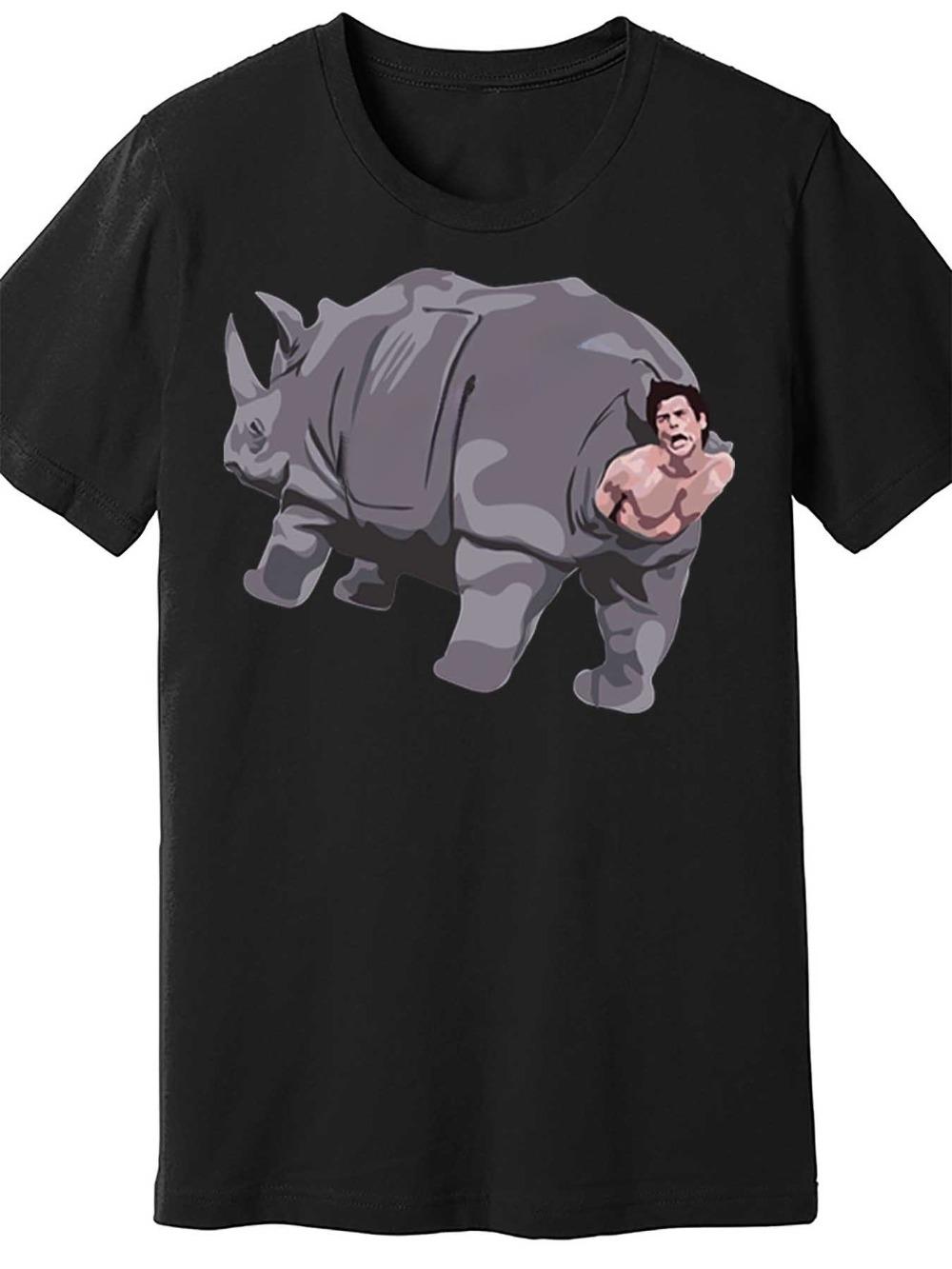 MenS Funny Rhino Graphic TShirt Ace Ventura Movie Design Black Casual Short Sleeve Tee Playful Cartoon Rhino Ace Regular Fit L