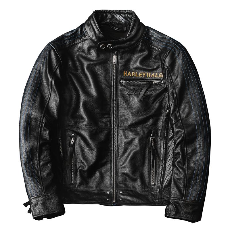 Men Genuine Leather Motorcycle Jacket Heavyweight Biker Coat with Armor Pockets