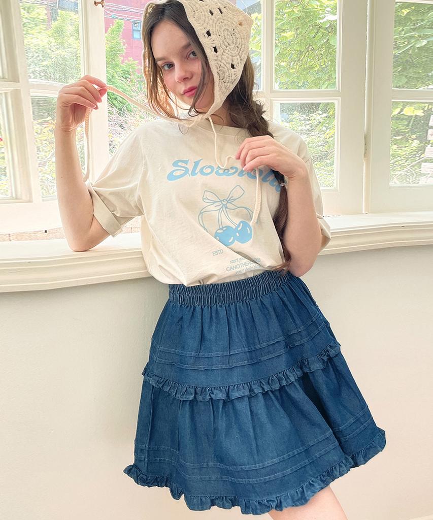 SLOWLOLLI Frill Denim Mini Skirt