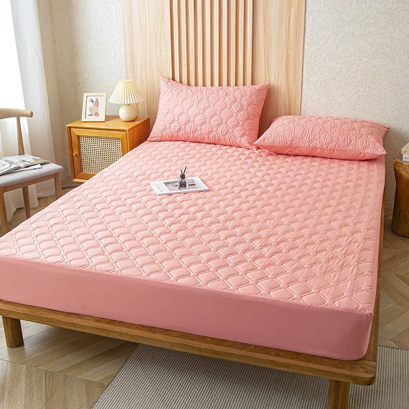 Waterproof Fitted Bed Sheet with 360 Elastic Band Quilted Mattress Protector Cover for Single Double King Queen Size Bedsheet
