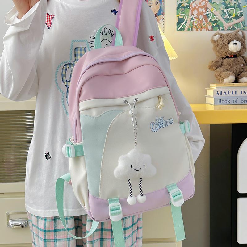 Sac d'école étudiant couleur contrastée Filles Sac à dos de campus Sac à dos pour ordinateur