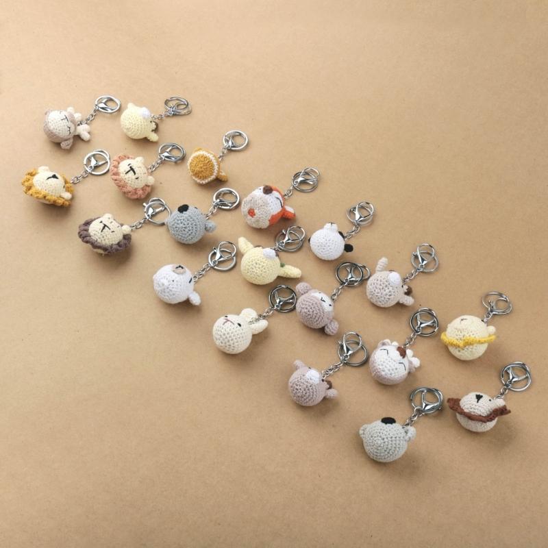 Crocheted Animal Head Keychain Crochet Keys Chain Backpack Pendant Acrylic Fibers Material for Birthday Christmas Party