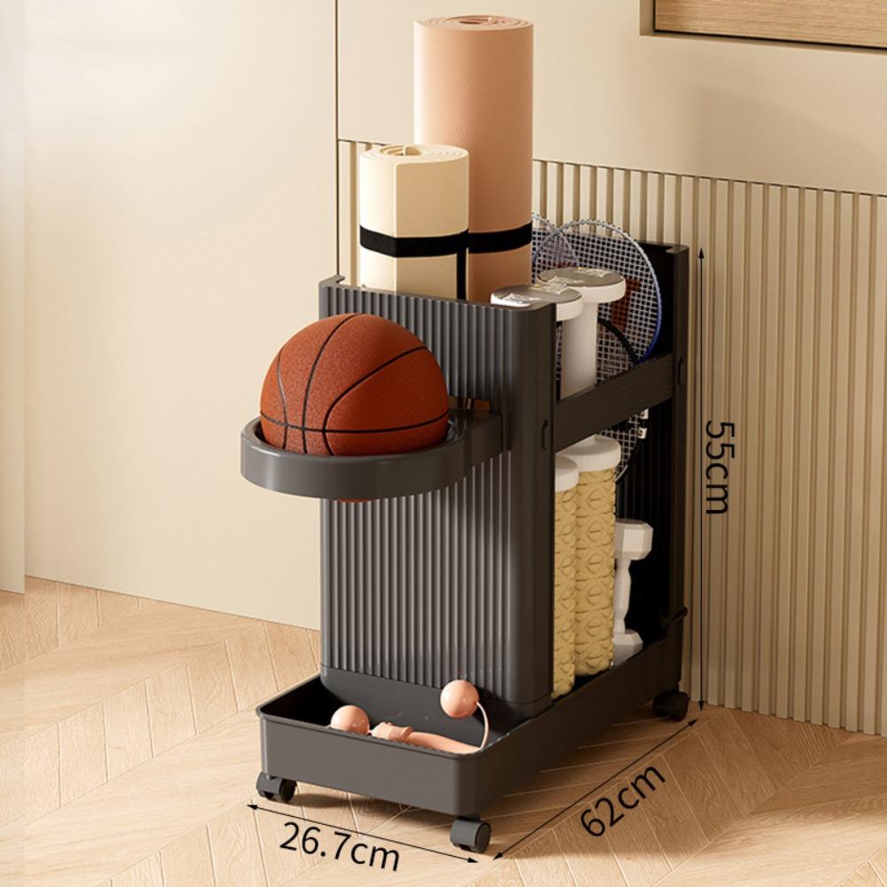 Multifunctional Sports Equipment Storage Rack with Wheels Sports Tools Organizer  Fitness Equipment