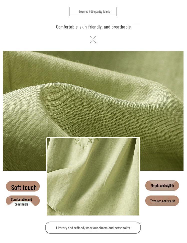 2025 Women's Summer Cotton Linen Embroidered V-Neck Loose Retro Pullover Shirt