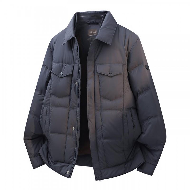 Mens Premium 90% Duck Down Puffer Jacket Winter Warm Outdoor Coat Loose Fit Solid Color With Faux Fur Collar