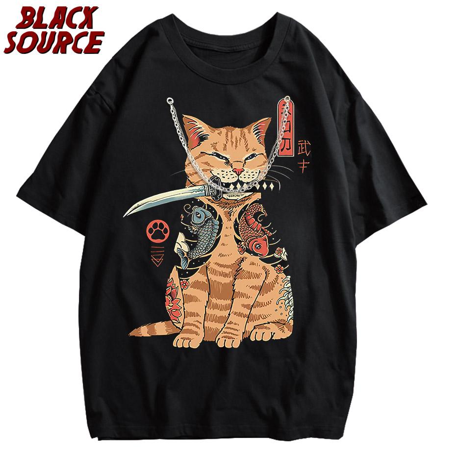 

Genki Cat Series Casual Oneck Youth Mens Comfortable Shirt Mens Tshirt Basic Print Short Sleeve Anime Top Japanese M