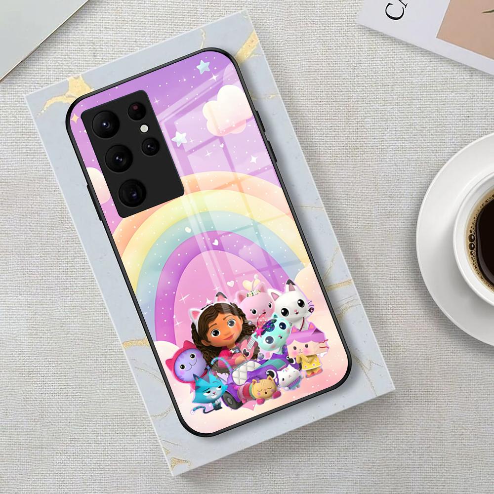 Cartoon Gabbys Dollhouse Phone Case For Samsung S26 S25 Edge Ultra 23 22 21 20 Ultra Plus S24 Fe Glass Cover
