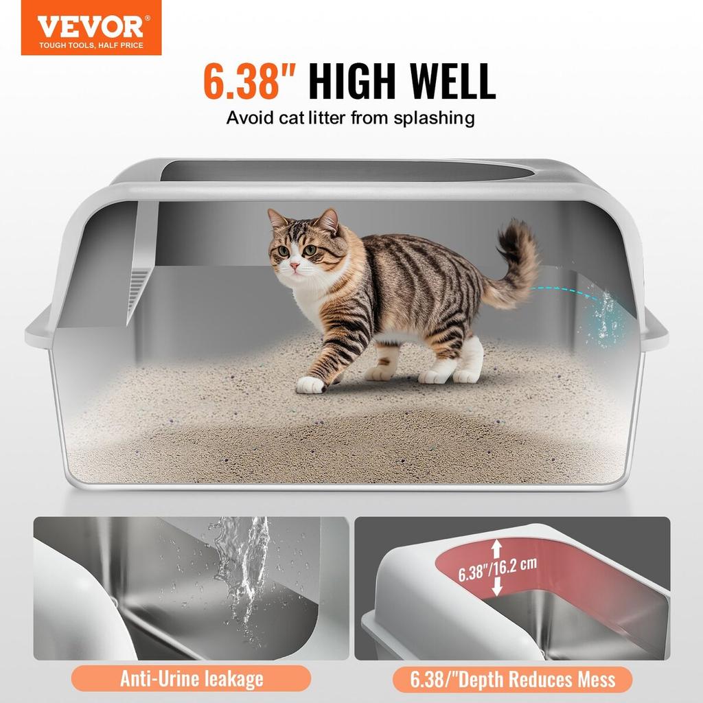 6 in Deep Cat Litter Box Odor-Free Litter Box with Filtering Foot Board