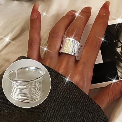 Elegant Ring, 1Geometric Wide Band Adjustable Open Ring for Women - Hypoallergenic, Stylish Hip Hop Finger Ring for Social Events & Daily Wear