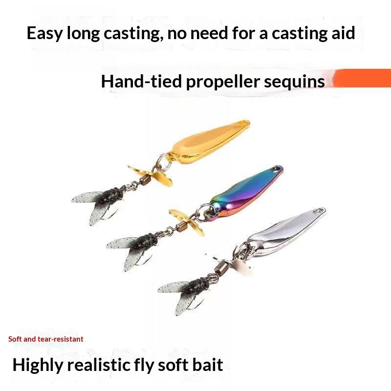 5Pcs Fly Spinning Propeller Metal Sequins Insect Soft Bait Micro Fishing Flies Fly Fishing Hook Trout Bass Fishing Lure Baits