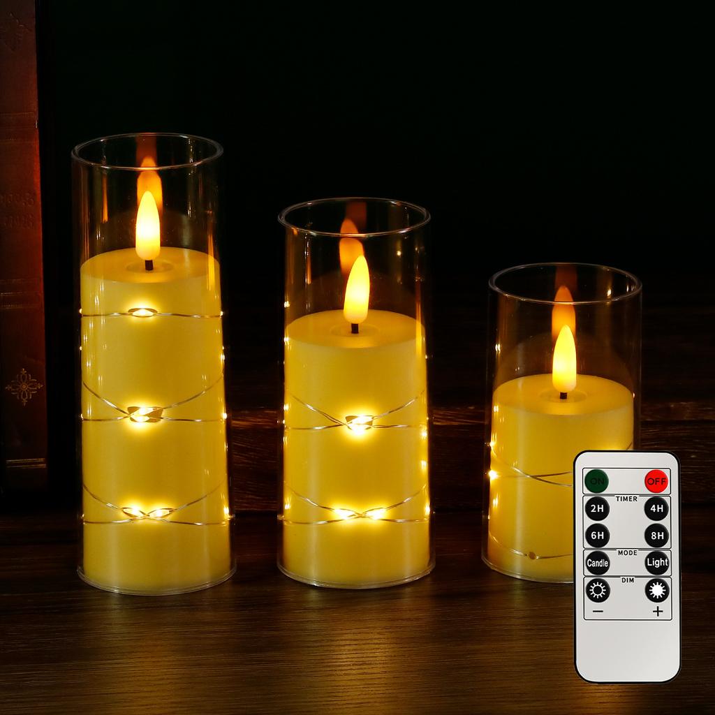 3 sztuki bezpłomieniowych świec LED z pilotem zdalnego sterowania, migoczące świece filarowe, świąteczne dekoracje na Halloween, lampa herbaciana