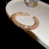 Sparkling Rhinestones Threaded Round Open Bangle Bracelet Adjustable Metal Wrist Jewelry Gift For Women Lady