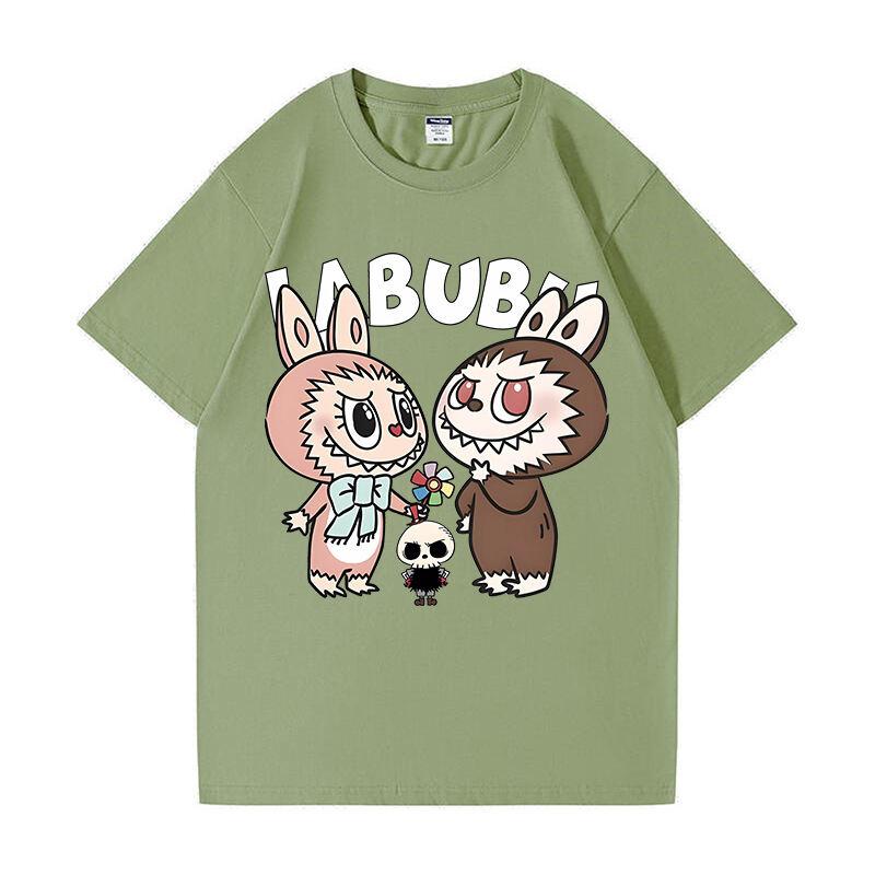 Beige T-shirt summer Labubu clothes printed short-sleeved cartoon top