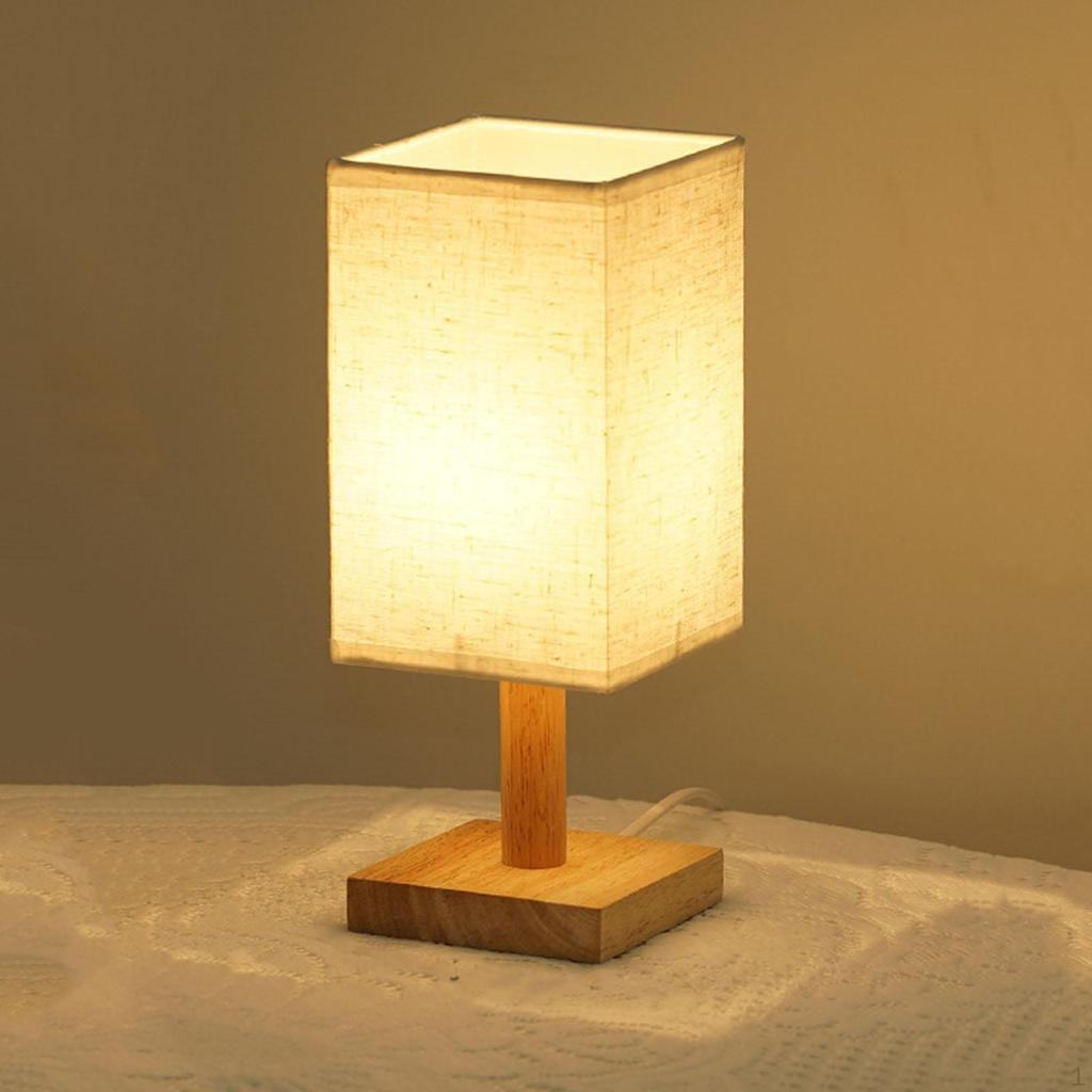 Bed Lamp, Lamp with Linen Fabric Shade, Small Nightstand for Nursery, Bedroom, Kids Children