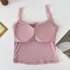 Camiseta sin mangas acanalada de encaje, Tops cortos con cuello Halter para mujer, camisola con botones, camisola con espalda al aire, chaleco recortado sin mangas de tubo de punto a la moda para mujer