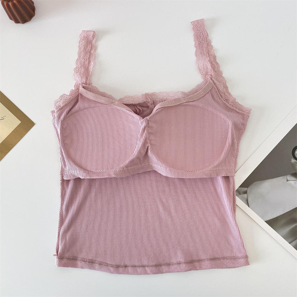 Camiseta sin mangas acanalada de encaje, Tops cortos con cuello Halter para mujer, camisola con botones, camisola con espalda al aire, chaleco recortado sin mangas de tubo de punto a la moda para mujer
