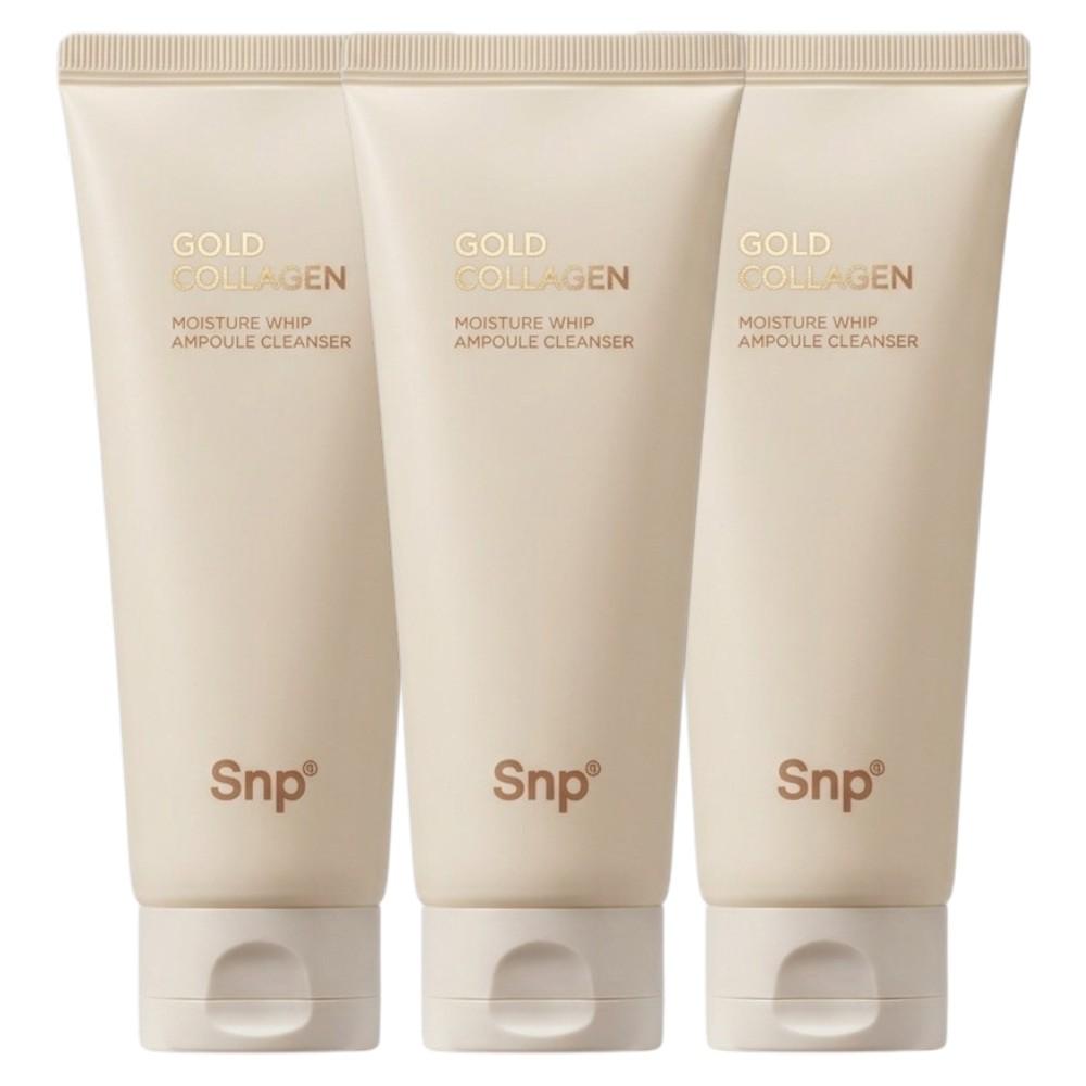 SNP Gold Collagen Moisture Whip Ampoule Cleanser 150ml (Pack of 3) - Deep Cleansing & Elasticity Boosting Foam with 125Da Low Molecular Collagen