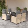 5 Piece Garden Dining Set with Cushions Beige Mix Poly Rattan