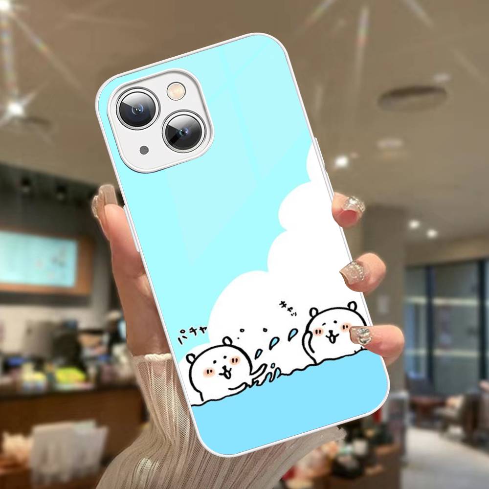 Cute White Joke Bear For IPhone 14 13 12 Mini 11 Pro XS Max X XR 14 Plus Tempered Glass Cover