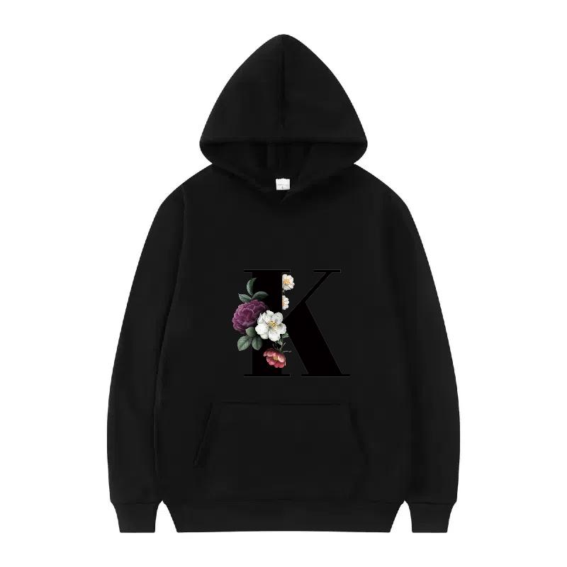 Letter Number Print Pattern Woman Fashion Loose Black Autumn Sporty Tops Clothes Pullovers Ladies Cheap Hoodies Men Sweatshirts