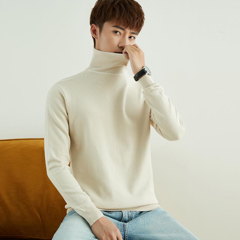 Korean Style High Neck Loose Fit Plus Size Men's Knitted Sweater - Non-Wool, Solid Color, Autumn/Winter