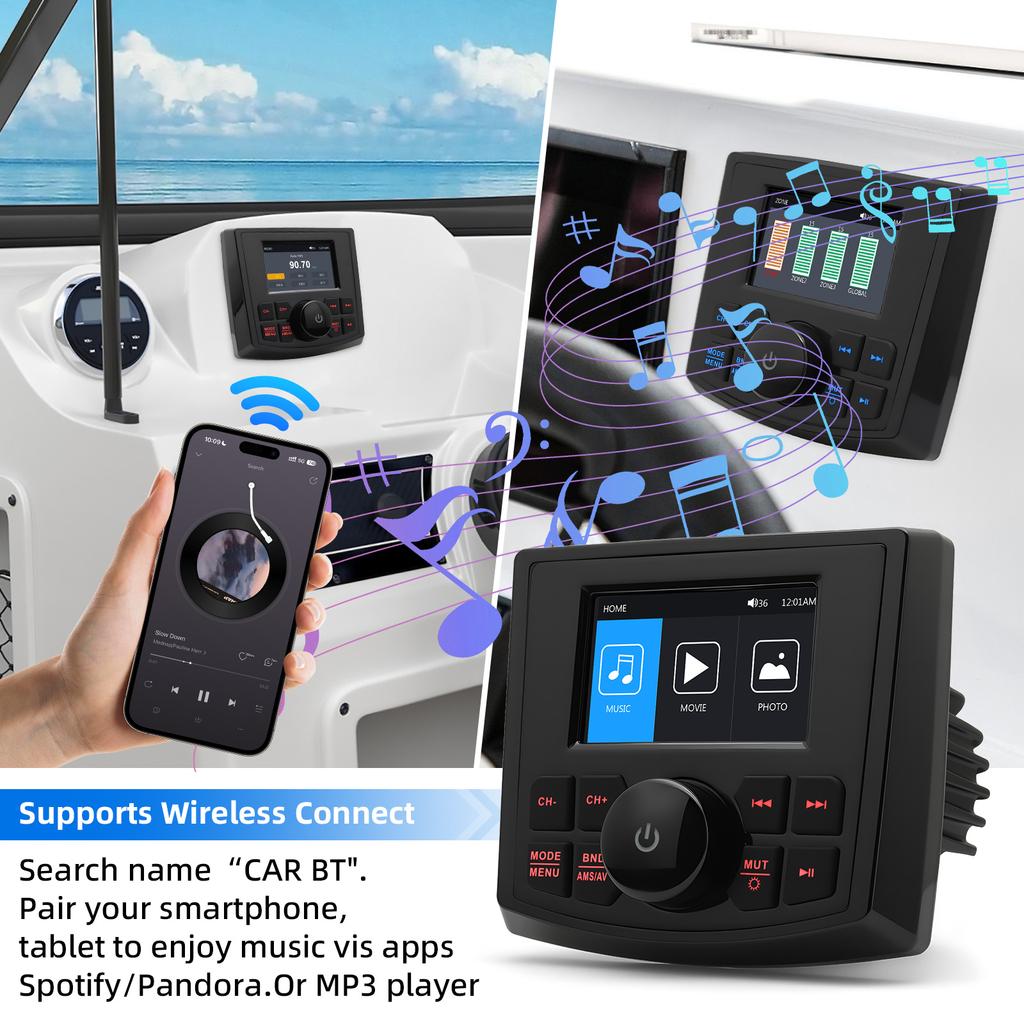 Bluetooth-compatible Boat Radio Media Player Motorcycle Audio Boatcar MP3 MP5 Player FM AM Receiver for SPA RZR UTV ATV