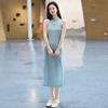 Blue National Style New Chinese Neck Long Cheongsam Improved Young New Women's High-end Dress Summer