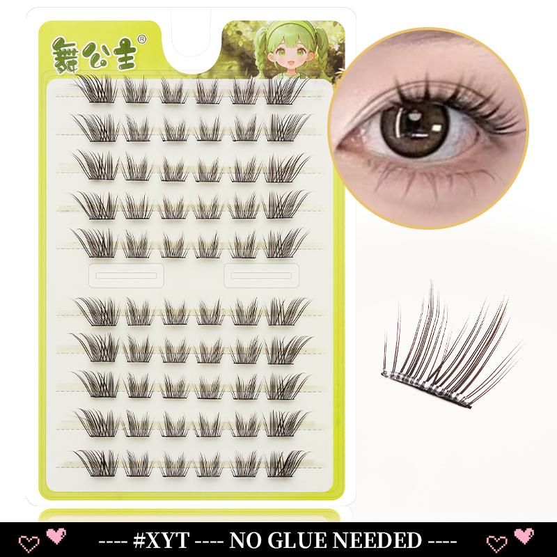 10 Rows Cluster Cat Eye No Glue Lashes Reusable Self Adhesive Glue Free Eyelash Natural Lash Manga Anime Lashes Cluster