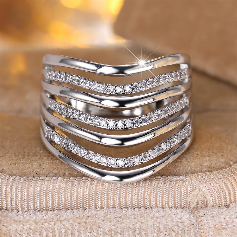 White Zircon Multilayer Small Stone Rings For Women Vintage Gold CopperColor Engagement Ring Wedding Jewelry Mother's Day Gifts