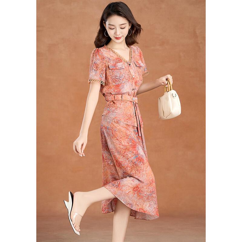 Ke Bei Er Women s Printed V-Neck Two-Piece Dress Set XL