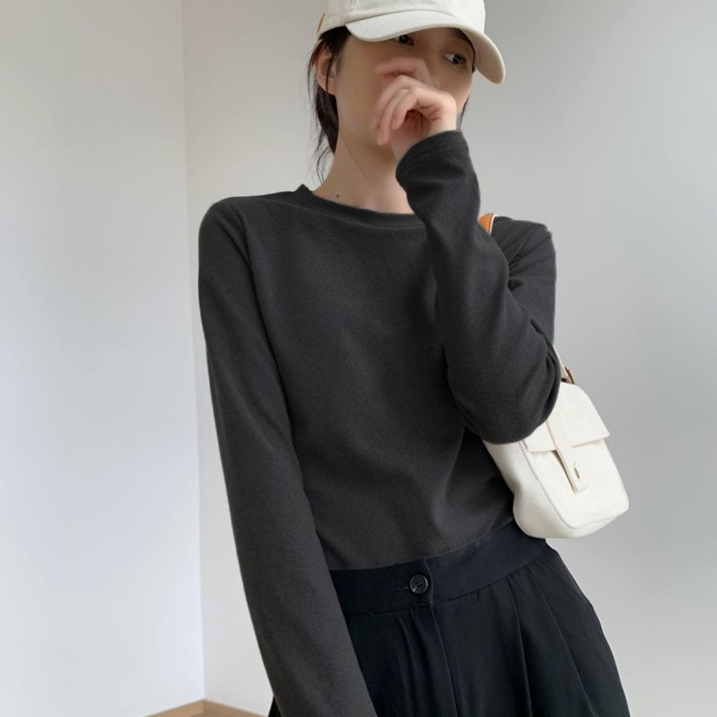 Women's Half High Neck Long Sleeve Thermal Tops Slim Fit Solid Color Casual T-Shirt