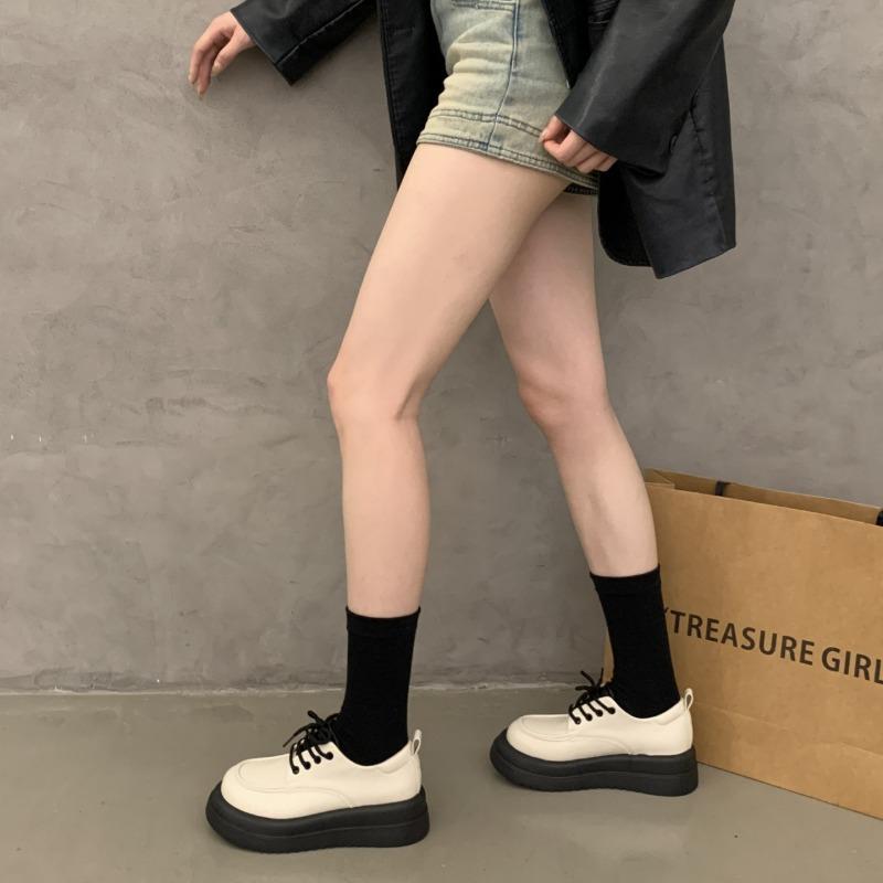 Small leather shoes women's new summer versatile muffin platform student lace-up retro single shoes