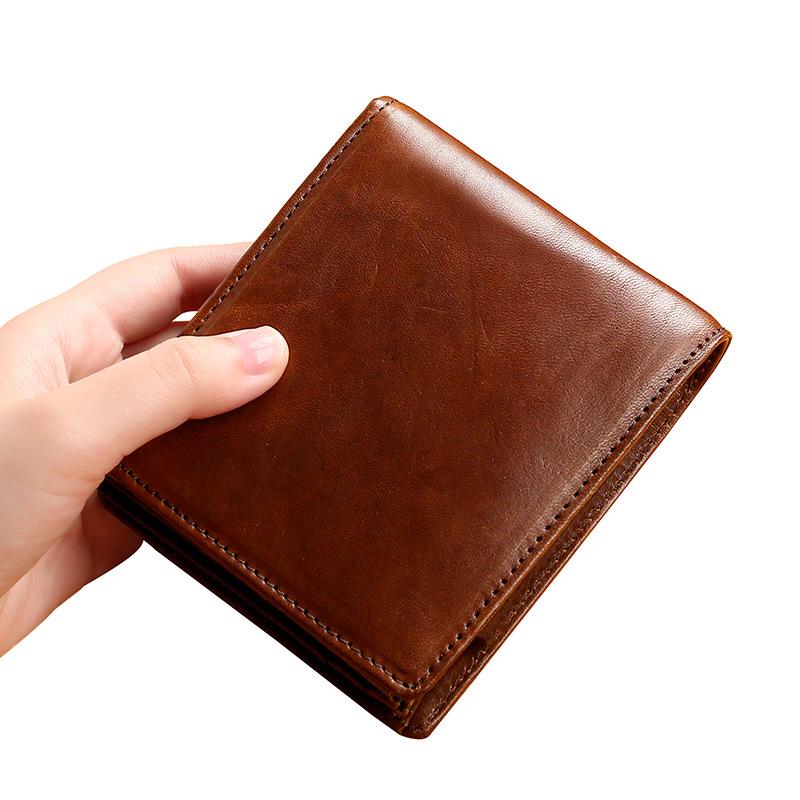 Genuine Leather Wallet Men RFID Blocking Vintage Cowhide Bifold Short Multi-card Holder Casual Solid