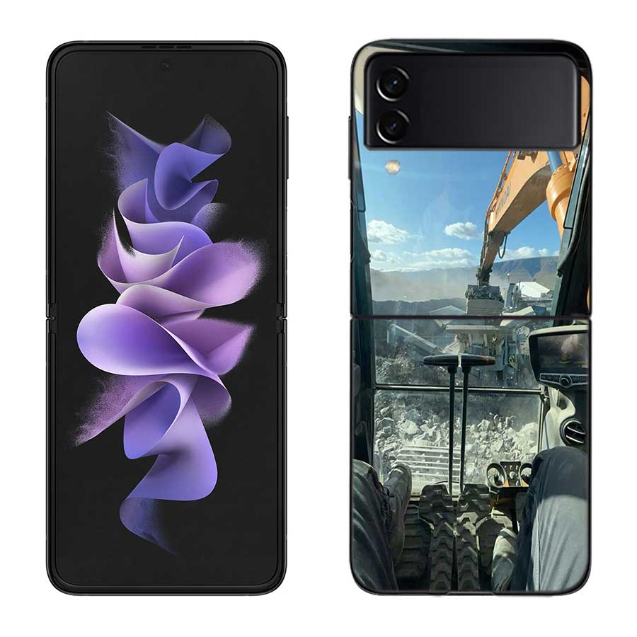 Construction Machinery Excavator Phone Case For Samsung Z Flip 7 6 5G Galaxy Z Flip 5 4 3 Black Hard Cell Cover Luxury PC Shell