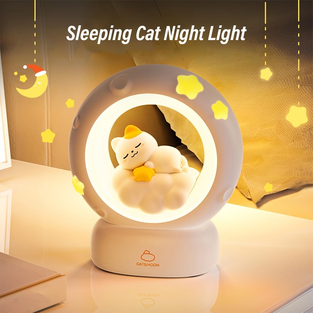 USB Rechargeable Sleeping Cat Night Light - 3 Levels of Brightness, Touch Control, Removable Base, LED Desk Lamp for Bedroom and Living Room Decor
