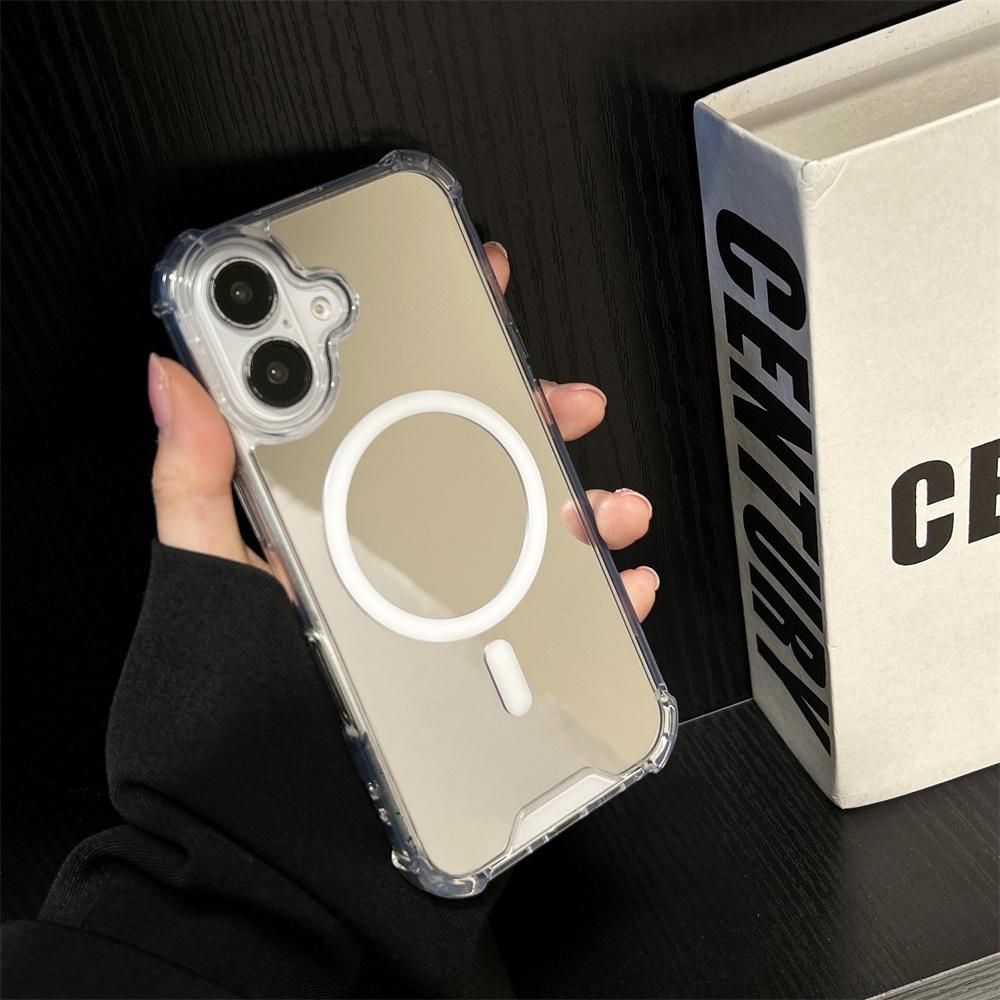 

Модное зеркало для макияжа для чехла MagSafe для iPhone 16 15 14 Pro Max Plus 12 13 Магнитная беспроводная зарядка Чехол-бампер с воздушной подушкой for iPhone 13 ProMax