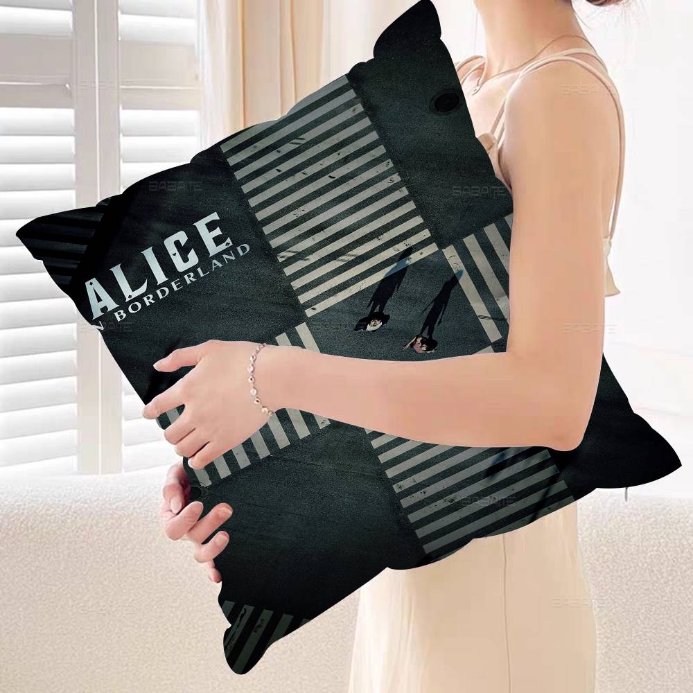 Hot TV Alice In Borderland Pillow Covers Cartoon Sofa Decorative Home Double-sided Printing Short Plush Cute Cushion Cover