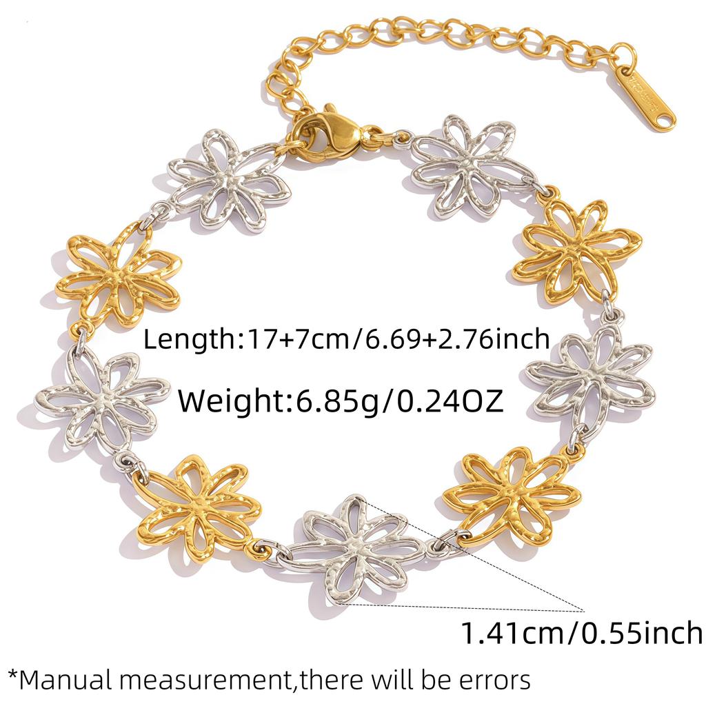 Distinctive Stainless Steel Metal Flower Chain Bracelet Waterproof High Quality Golden Summer Fashion Jewelry