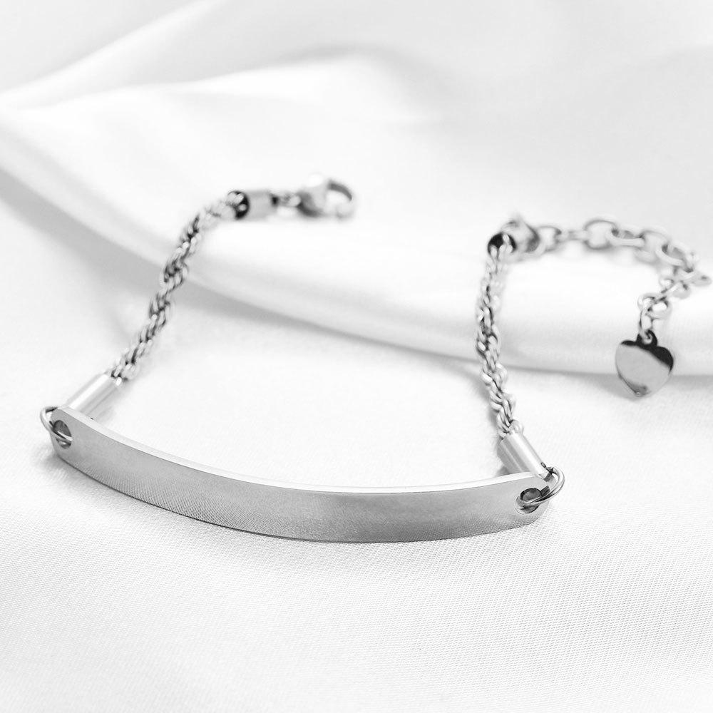 Trendy Stainless Steel Curved Plate Cylindrical Bracelet with Laser Engraved Logo, 5MM Wide, Women's Accessory