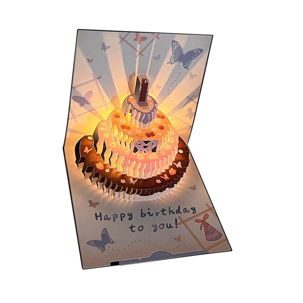 3D Aufklappbare Geburtstagskarte mit Musik und Licht Kreatives Kuchen- und Schmetterlingsdesign Grußkartenset für Partygeschenk