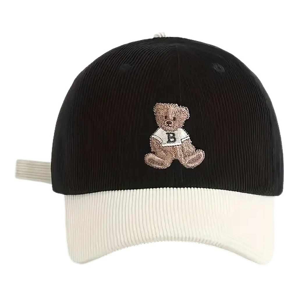 Corduroy Embroidered Teddy Bear Baseball Cap Adjustable Corduroy Material Sun Protection for All Seasons