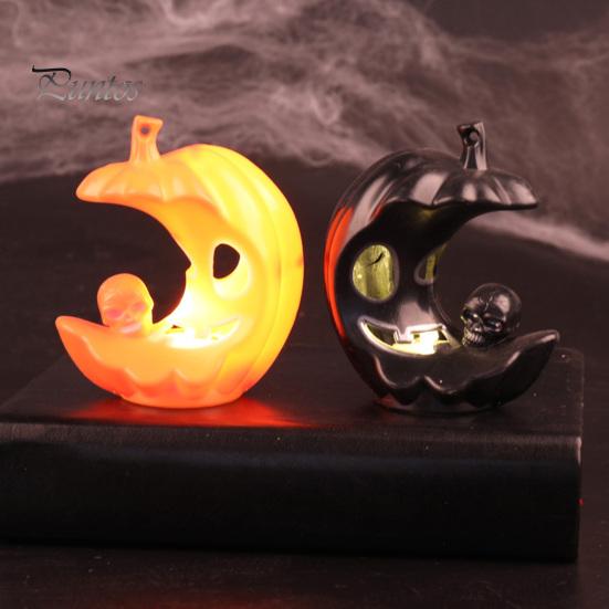 Desktop Figurine for Window Sill LED Light-Up Halloween Pumpkin Moon Figurine, Spooky Face Crescent Hollow Party Skull Night Light Home Shelf