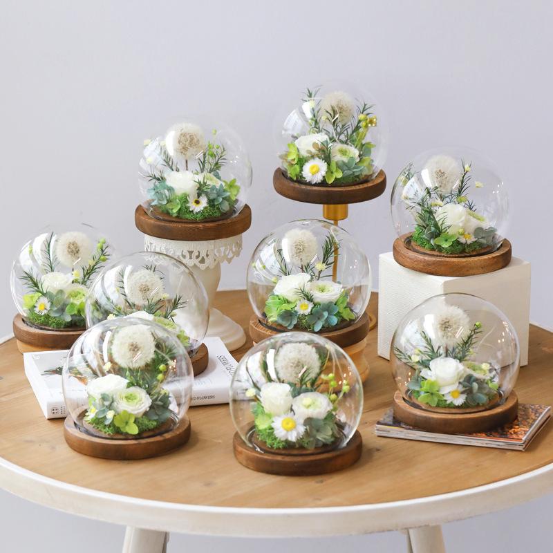 Teachers' Day Gift Eternal Flower Dandelion Glass Cover Rose Box Simulation Gypsy Star Bouquet Preserve Flowers