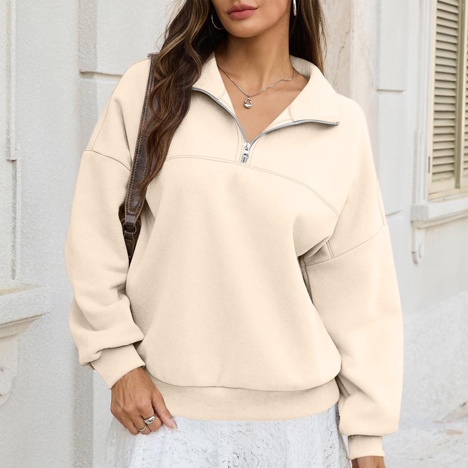 Женский повседневный пуловер с длинными рукавами и кулиской, свободная одежда оверсайз L бежевый