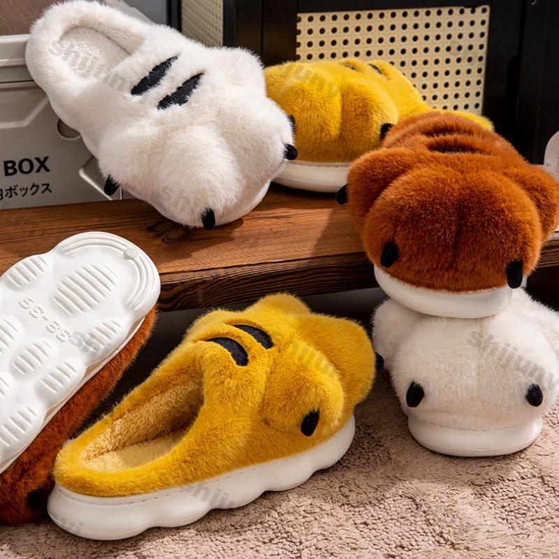 Fashion Cute Cartoon Fluffy Slippers for Women Men Winter Warm Soft Plush Big Paw Anti-slip Couples Indoor Home Non-slip Warm Slippers