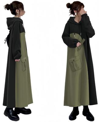 YUANYUAN Long Hoodie Long Long Oversized Loose Winter Size Women's Dress, Winter/Autumn Outfit, Color-Matching Hoodie, Sleeves, Pockets, Length,