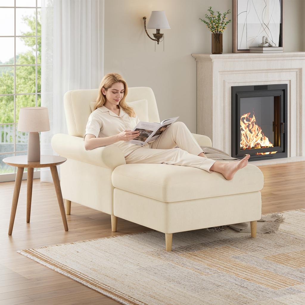 Sillón reclinable tapizado, Sillón cama plegable, Sillón de lectura grande XXL, Sillón de terciopelo, Puf para sala de estar y dormitorio, Beige